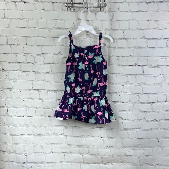 Carter's Pink Flamingo Sleeveless Tie Strap Navy Cotton Summer Blouse Henley Top - Picture 4 of 8